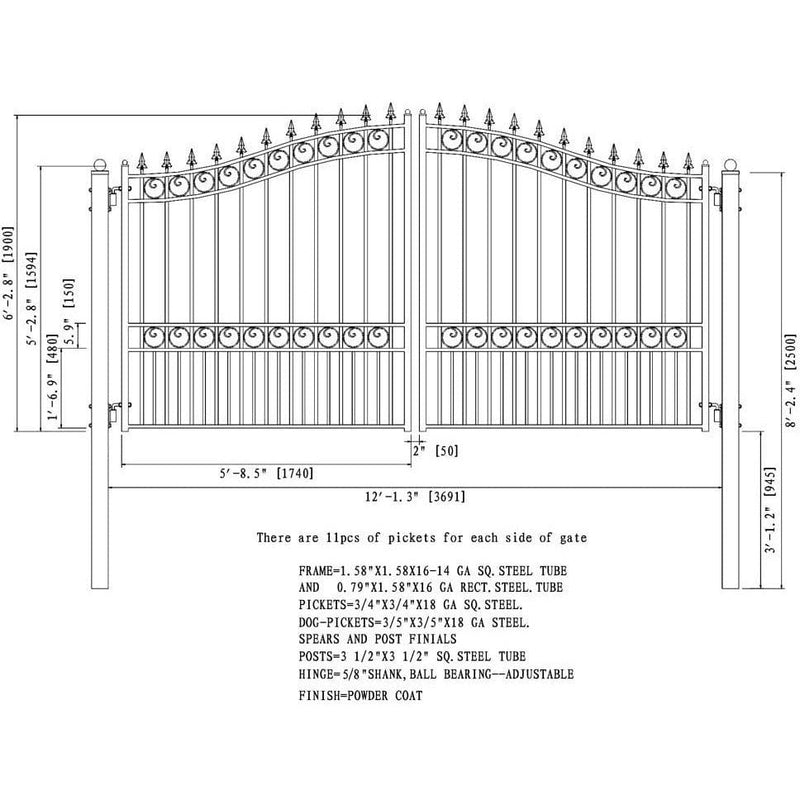 Aleko Steel Dual Swing Driveway Gate London Style 12 x 6 ft - DG12LOND-AP