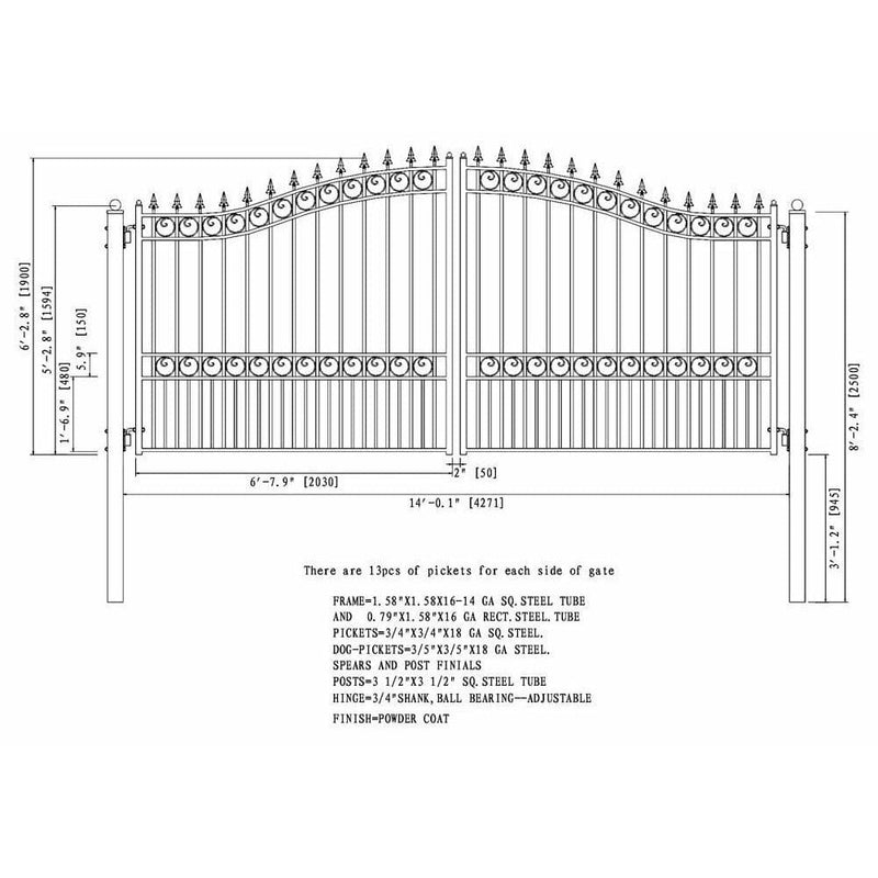 Aleko Steel Dual Swing Driveway Gate London Style 14 x 6 ft - DG14LOND-AP