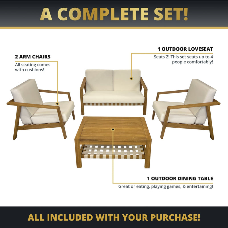 Luna 4-Piece Teakwood Deep Seating Patio Set