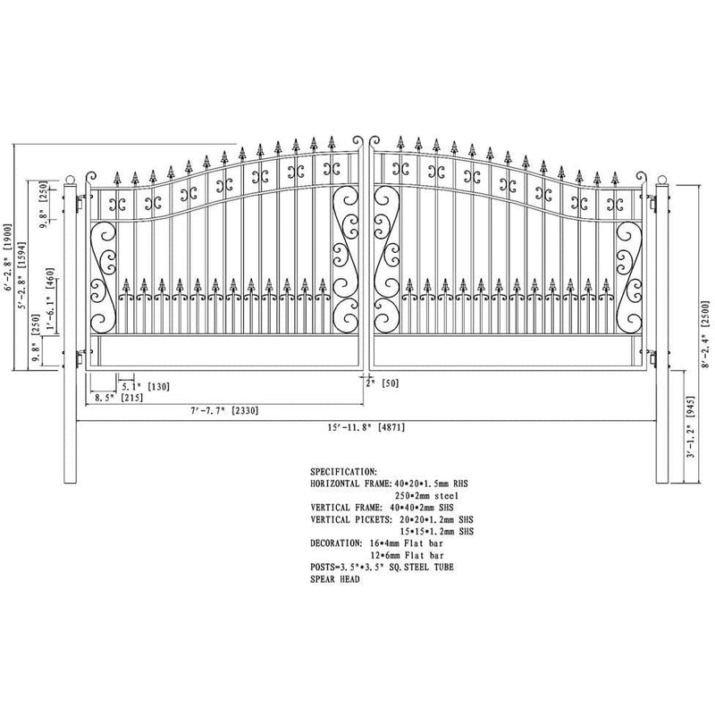 Aleko Steel Dual Swing Driveway Gate Venice Style 16 x 6 ft - DG16VEND-AP