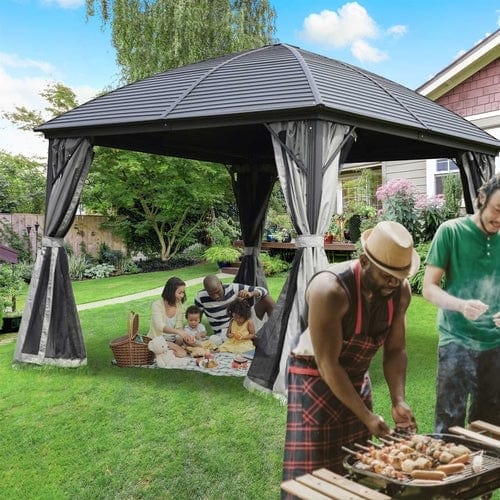 Aleko Aluminum and Steel Hardtop Gazebo with Mosquito Net 10 x 10 Feet Black - GZM10X10-AP