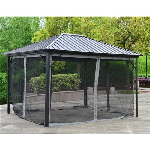 Aleko Aluminum and Steel Hardtop Gazebo with Mosquito Net and Curtain 12 x 10 Feet Black - GZMC10X12-AP