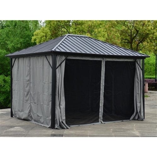 Aleko Aluminum and Steel Hardtop Gazebo with Mosquito Net and Curtain 12 x 10 Feet Black - GZMC10X12-AP