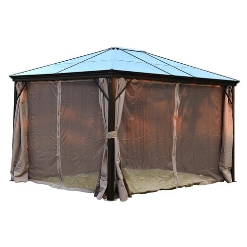 Aleko Aluminum Hardtop Gazebo with Removable Mesh Walls 10 x 12 Feet Brown - GZBHR01-AP