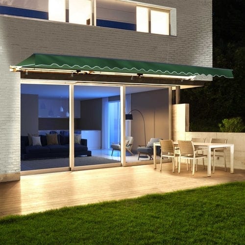 Aleko Half Cassette Motorized Retractable LED Luxury Patio Awning - 12 x 10 Feet - Green AWCL12X10GR39-AP