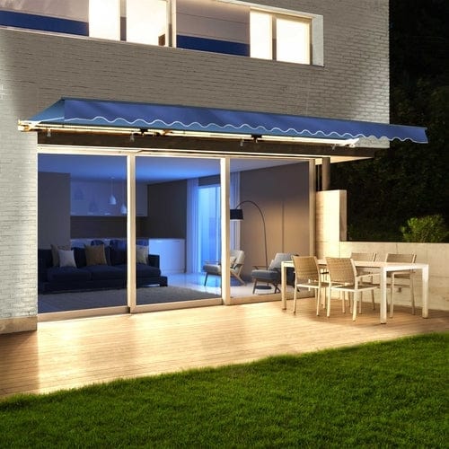 Aleko Half Cassette Motorized Retractable LED Luxury Patio Awning - 13 x 10 Feet  Blue - AWCL13X10BLUE30-AP