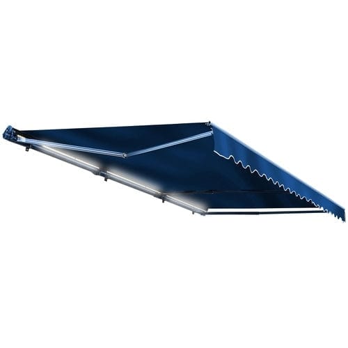 Aleko Half Cassette Motorized Retractable LED Luxury Patio Awning - 13 x 10 Feet  Blue - AWCL13X10BLUE30-AP