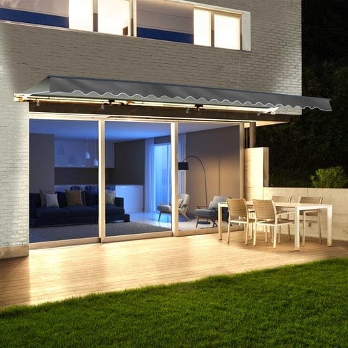 Aleko Half Cassette Motorized Retractable LED Luxury Patio Awning - 13 x 10 Feet Gray - AWCL13X10GY80-AP