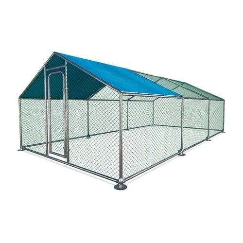 Aleko Metal DIY Walk-in Chicken Coop/Chicken Run with Blue Waterproof Cover 10 x 20 Feet - CKR10X20BL-AP