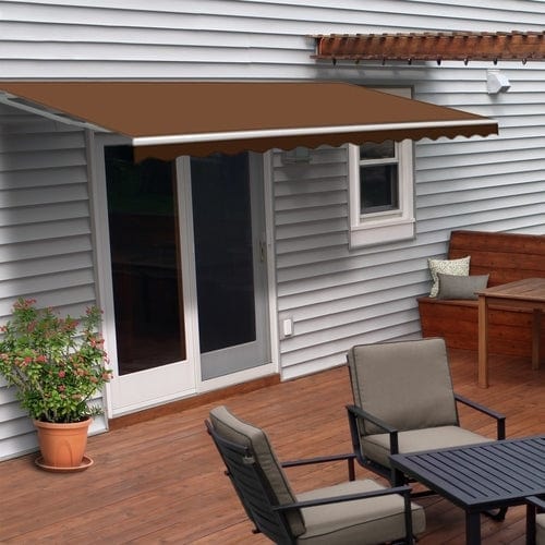 Aleko Motorized Retractable Patio Awning 16 x 10 Feet Brown - AWM16X10BROWN36-AP