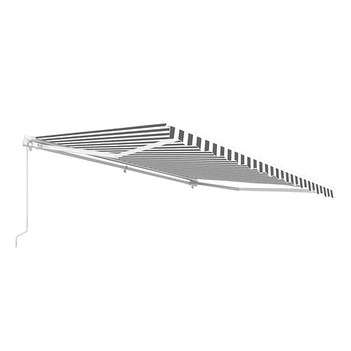 Aleko Motorized Retractable Patio Awning 16 x 10 Feet Grey and White Striped - AWM16X10GREYWHT-AP