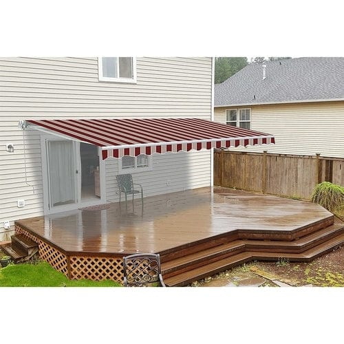 Aleko Motorized Retractable Patio Awning 16 x 10 Feet Multi Striped Red - AWM16X10MSRED19-AP