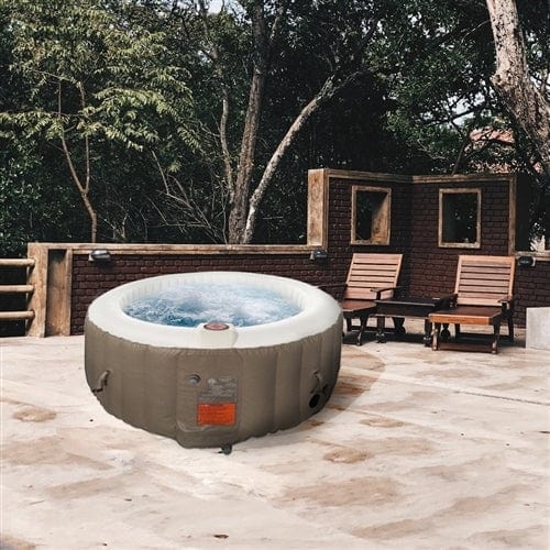 Aleko Round Inflatable Hot Tub Spa With Cover 4 Person 210 Gallon Brown and White - HTIR4BRW-AP