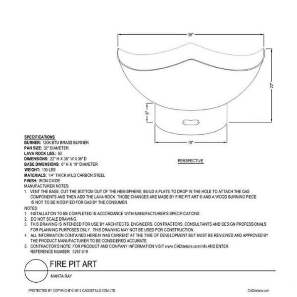 Fire Pit Art Manta Ray Fire Pit - Manta Ray-FPA-MLS120-NG